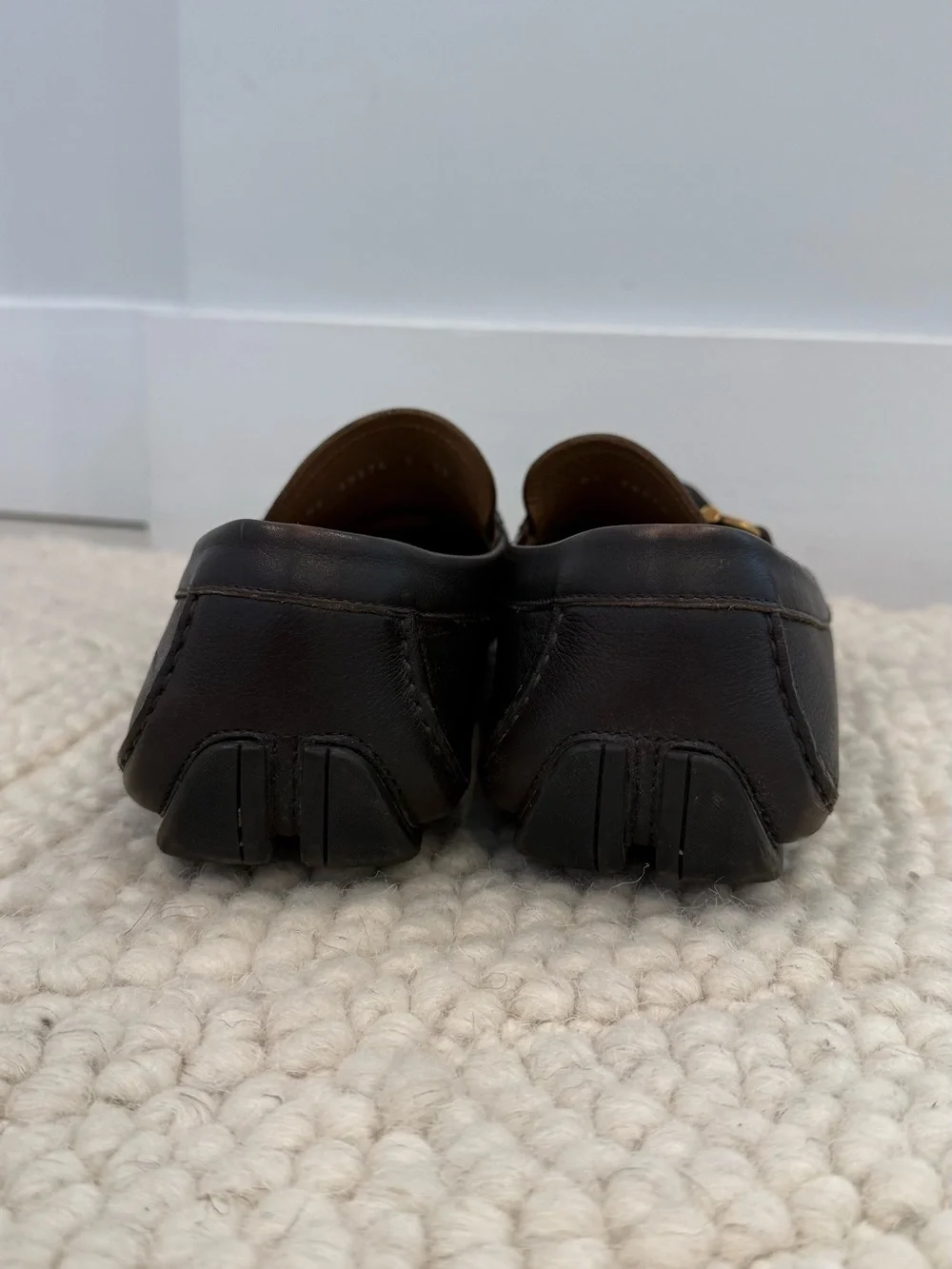 Salvatore Ferragamo Brown Leather Horsebit Loafers with Gold Hardware